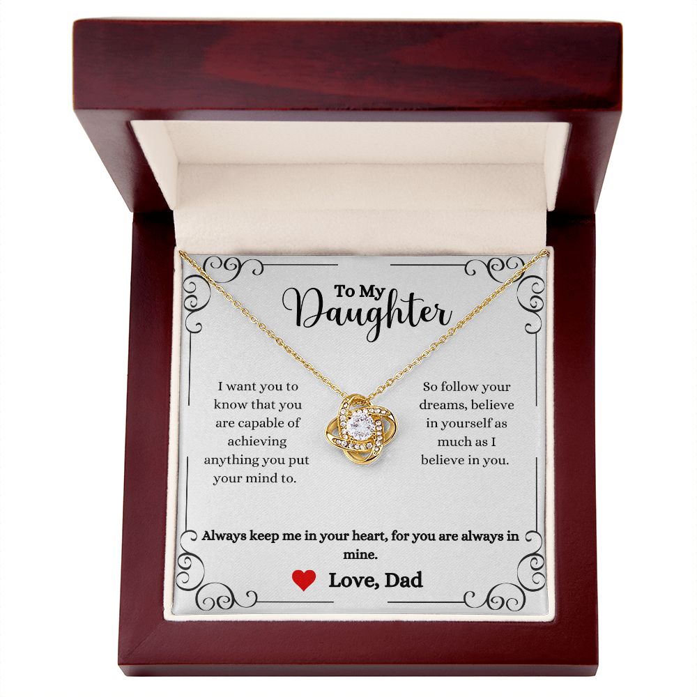 A gift box with the Always Keep Me In Your Heart Love Knot Necklace- Gift for Daughter from Dad by ShineOn Fulfillment.