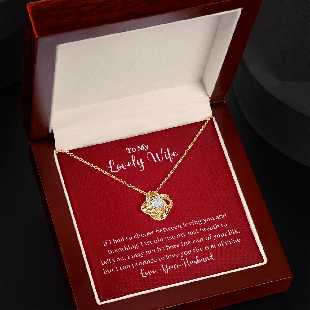 A ShineOn Fulfillment gift box with the Love You The Rest of Mine Love Knot Necklace - Gift for Wife from Husband in it.