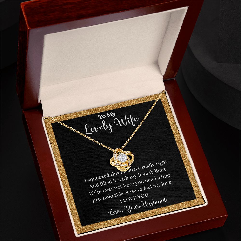 A ShineOn Fulfillment gift box with an I Love You Love Knot Necklace - Gift for Wife from Husband in it.
