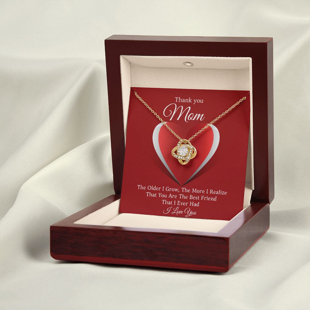 A wooden box with a ShineOn Fulfillment You Are The Best Friend That I Ever Had Love Knot Necklace For Mom in it.