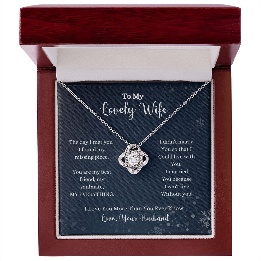 A ShineOn Fulfillment gift box with an I Love You More Than You Ever Know Love Knot Necklace - Gift for Wife from Husband that says to my lovely wife.