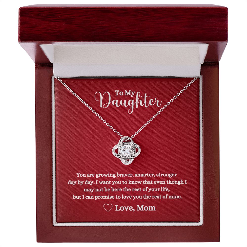 A gift box with the "I can promise to love you for the rest of mine Love Knot Necklace - for Daughter from Mom" from ShineOn Fulfillment for a daughter.