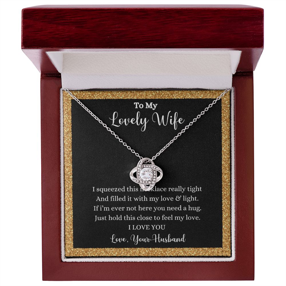 A ShineOn Fulfillment gift box with the I Love You Love Knot Necklace - Gift for Wife from Husband that says to my lovely wife.