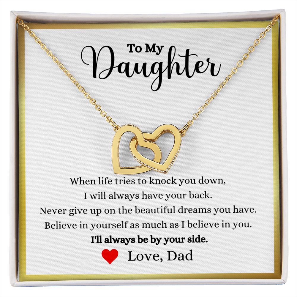 A I'll Always Be By Your Side Interlocking Hearts Necklace - Gift for Daughter from Dad necklace with a poem to my daughter. (Brand: ShineOn Fulfillment)