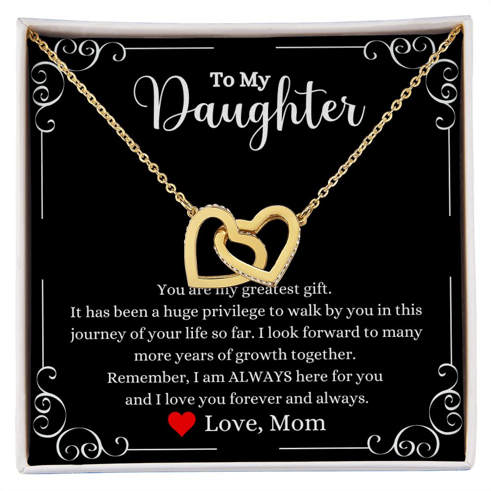 A "You Are My Greatest Gift Interlocking Hearts Necklace - Gift for Daughter from Mom" by ShineOn Fulfillment with a message to my daughter.