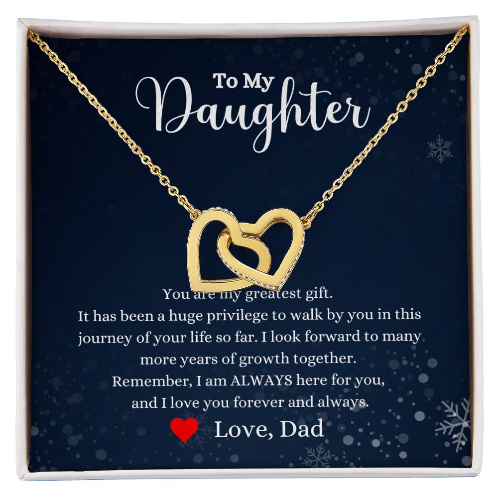 A ShineOn Fulfillment gift box with a You Are My Greatest Gift Interlocking Hearts necklace - Gift for Daughter from Dad.