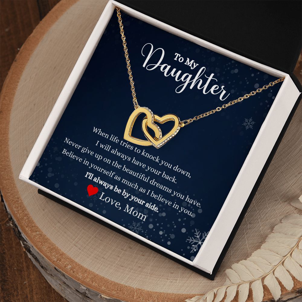 A gift box with the I Will Always Be Your Side Interlocking Hearts necklace - Gift for Daughter from Mom by ShineOn Fulfillment and a poem.