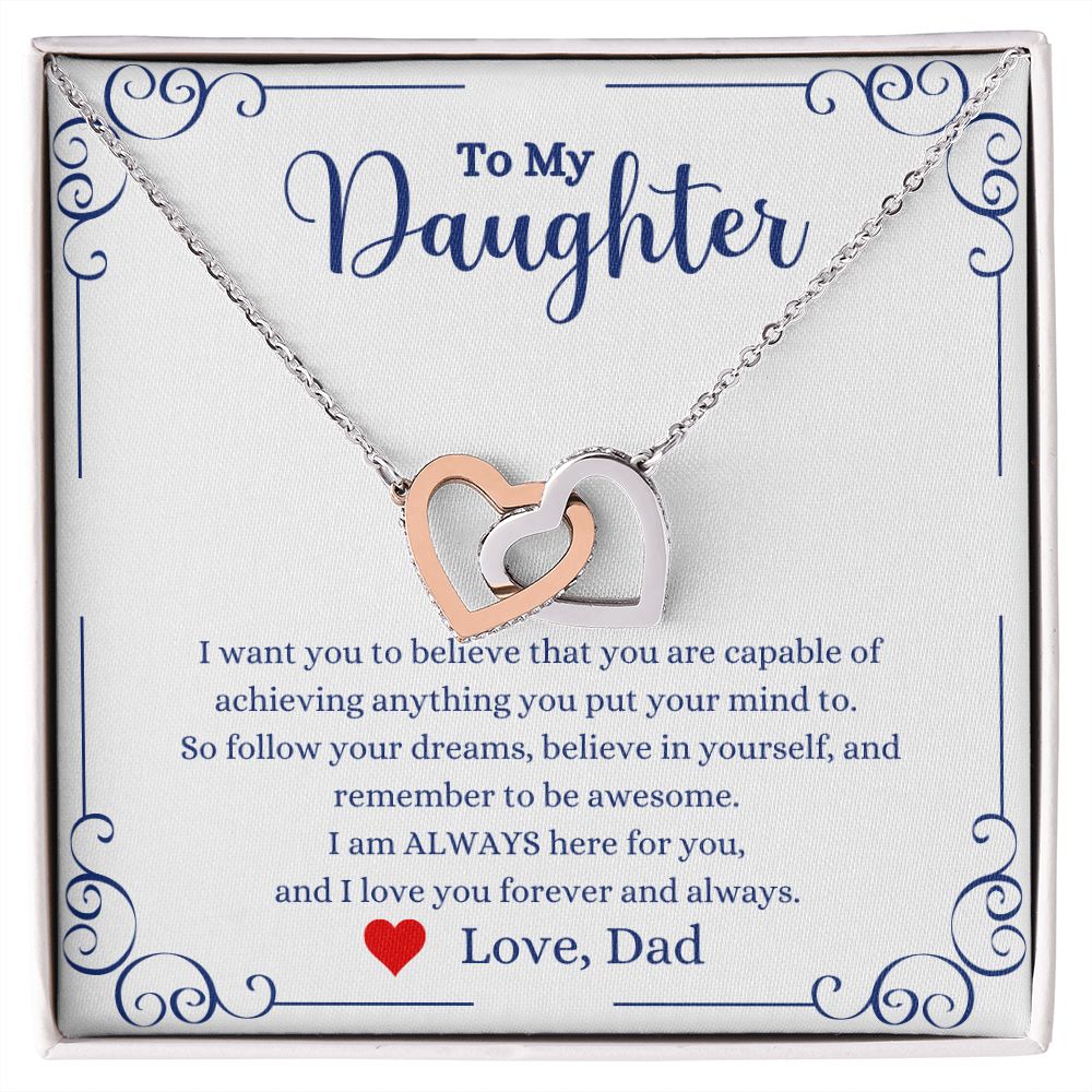 A ShineOn Fulfillment gift box with an I Love You Forever And Always Interlocking Hearts Necklace - Gift for Daughter from Dad.