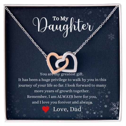 A ShineOn Fulfillment gift box with the You Are My Greatest Gift Interlocking Hearts necklace - Gift for Daughter from Dad.