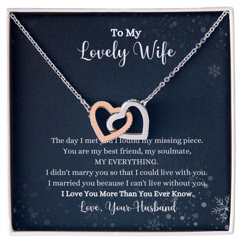 A I Love You More Than You Ever Know Interlocking Hearts Necklace - Gift for Wife from Husband necklace with a poem to my lovely wife.
