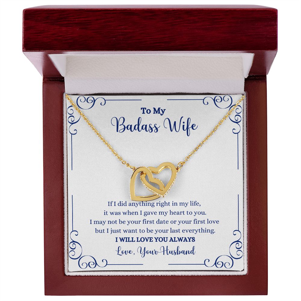 A "I Will Always Be With You Interlocking Hearts" necklace from ShineOn Fulfillment, with a poem to my beautiful wife in a box.