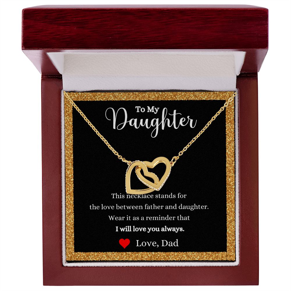 A gift box with a Love Between Father and Daughter Interlocking Hearts necklace from ShineOn Fulfillment that says, "I love you" to my daughter.