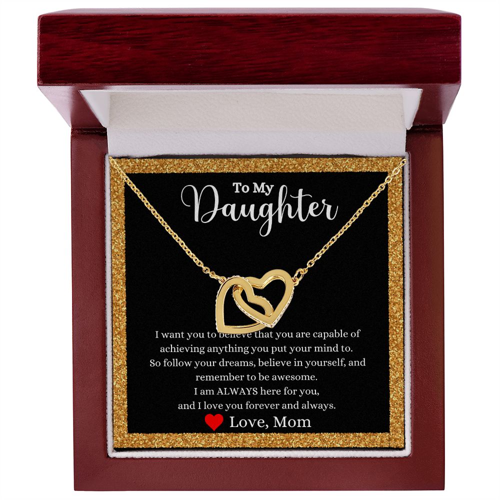 A ShineOn Fulfillment gift box with an I Love You Forever And Always Interlocking Hearts necklace for my daughter.