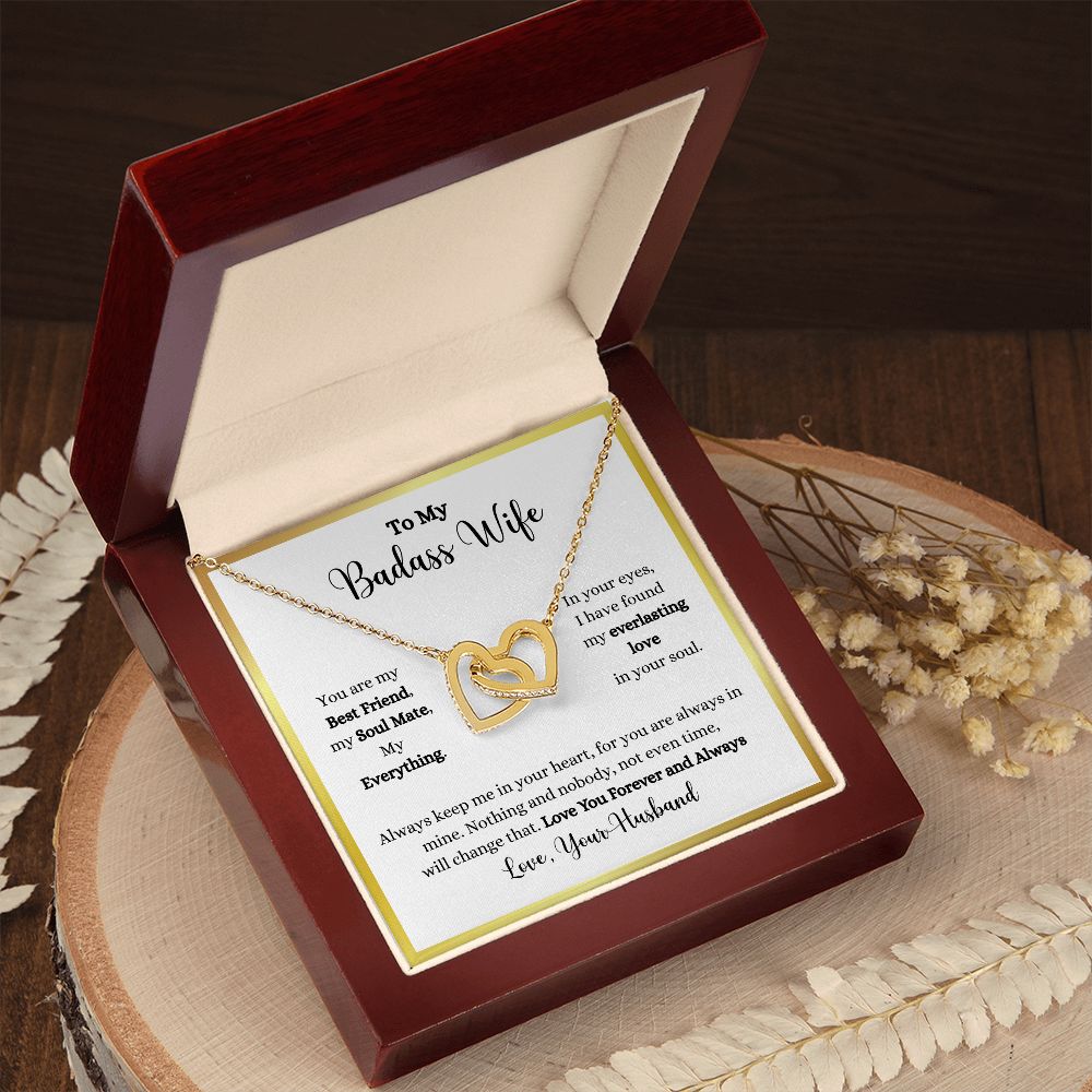A gift box with the Always Keep Me In Your Heart Interlocking Hearts necklace - Gift for Wife from Husband by ShineOn Fulfillment in it.