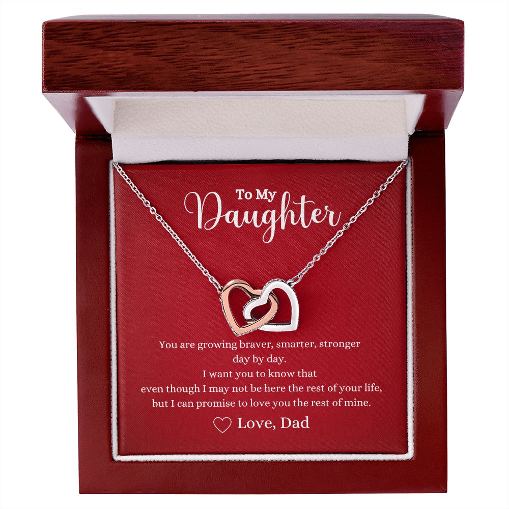 A ShineOn Fulfillment gift box with a Love You The Rest of Mine Interlocking Hearts Necklace - Gift for Daughter from Dad and a poem on it.