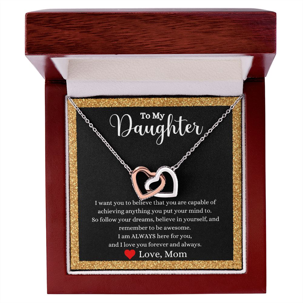 A ShineOn Fulfillment gift box with the I Love You Forever And Always Interlocking Hearts necklace - Gift for Daughter from Mom.