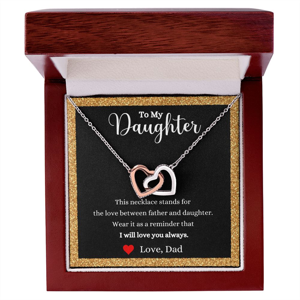 A gift box with the Love Between Father and Daughter Interlocking Hearts necklace - Gift for Daughter from Dad by ShineOn Fulfillment that says, "I love you daughter.