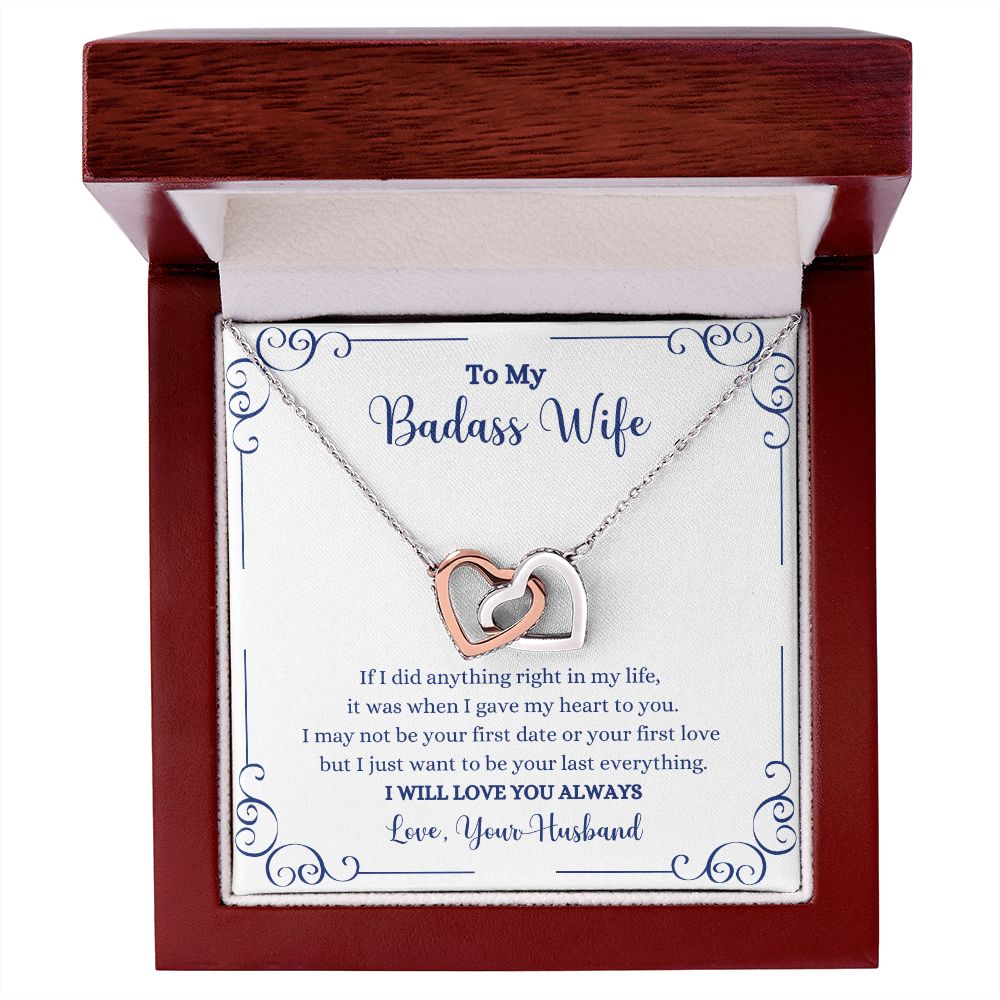 A gift box with the I Will Always Be With You Interlocking Hearts necklace- Gift for Wife from Husband by ShineOn Fulfillment and a poem on it.