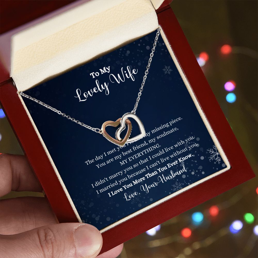 A ShineOn Fulfillment gift box with the I Love You More Than You Ever Know Interlocking Hearts Necklace - Gift for Wife from Husband in it.