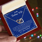 A person is holding a ShineOn Fulfillment gift box with an "I Will Love You Forever & Always Interlocking Hearts Necklace - Gift for Wife from Husband" in it.