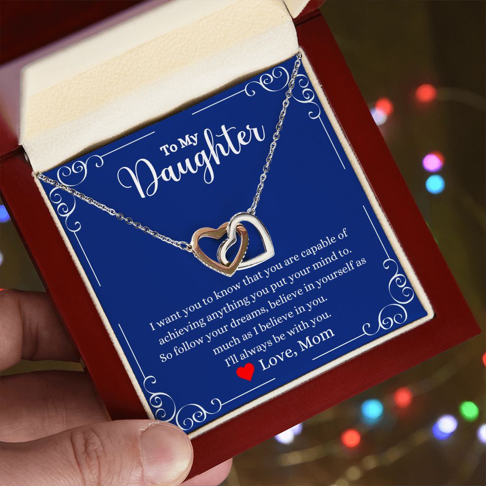 A ShineOn Fulfillment gift box with an I Will Always Be With You Interlocking Hearts Necklace- Gift for Daughter from Mom.