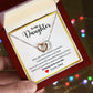 A ShineOn Fulfillment gift box with an "I'll Always Be By Your Side Interlocking Hearts Necklace - Gift for Daughter from Dad" and a message to my daughter.
