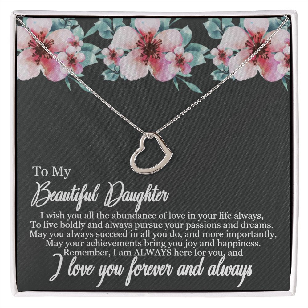 A heart shaped necklace with the words "I Wish You All The Abundance of Love" - Delicate Heart Necklace For Daughter by ShineOn Fulfillment.