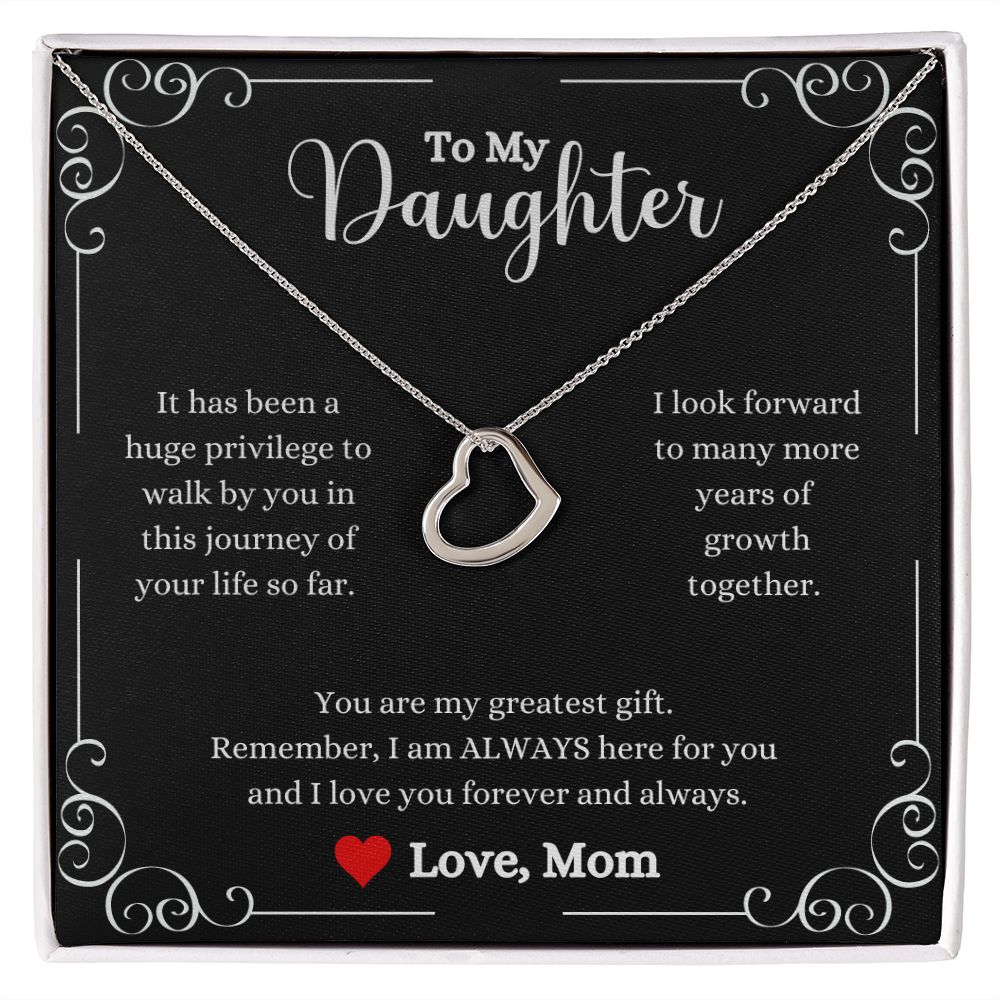 A ShineOn Fulfillment gift box with the I Love You Forever And Always Delicate Heart Necklace - Gift for Daughter from Mom.