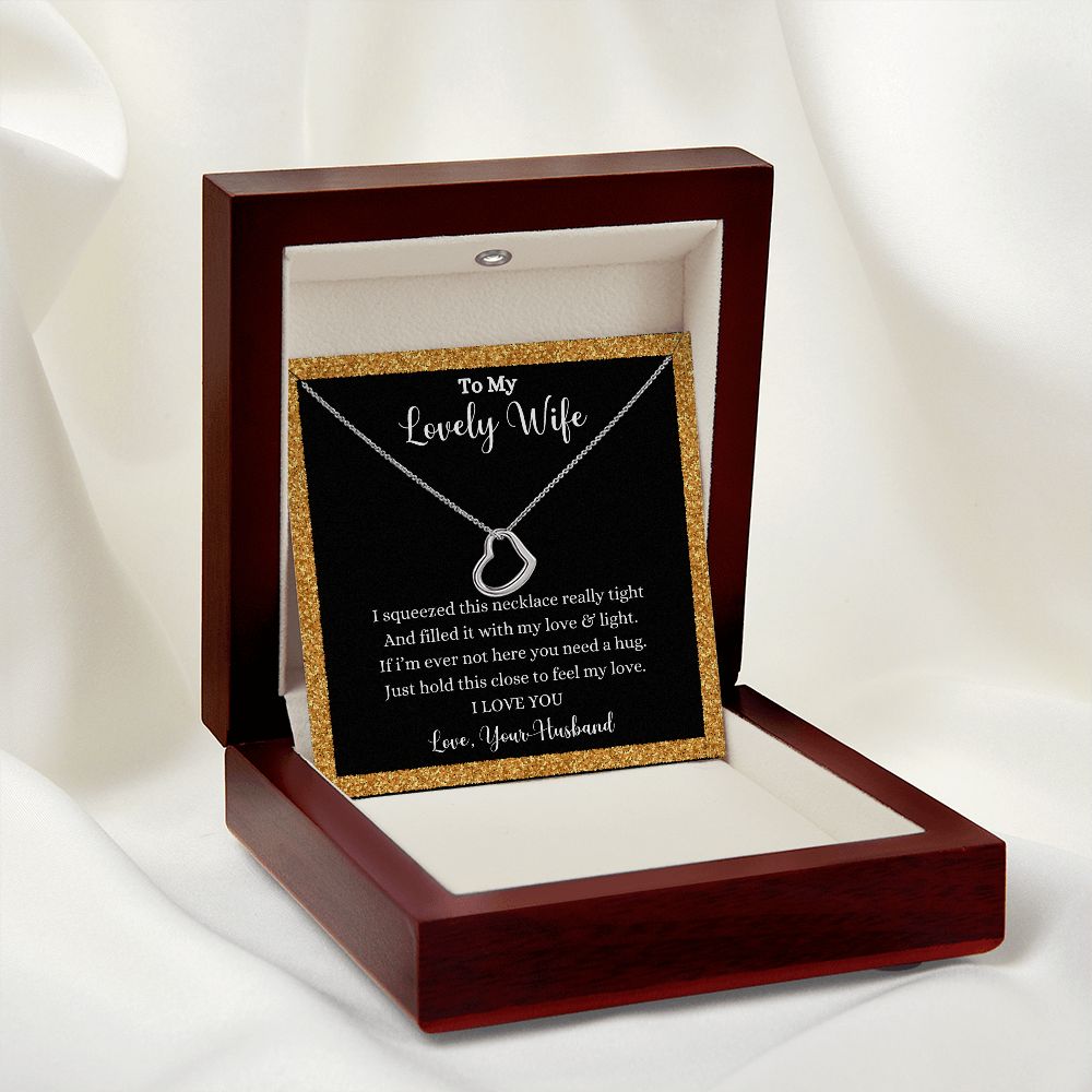 A ShineOn Fulfillment gift box with the "I Love You Delicate Heart Necklace - Gift for Wife from Husband" in it.