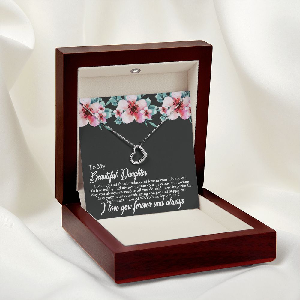 A wooden box with the "I Wish You All The Abundance of Love - Delicate Heart Necklace For Daughter" by ShineOn Fulfillment in it.