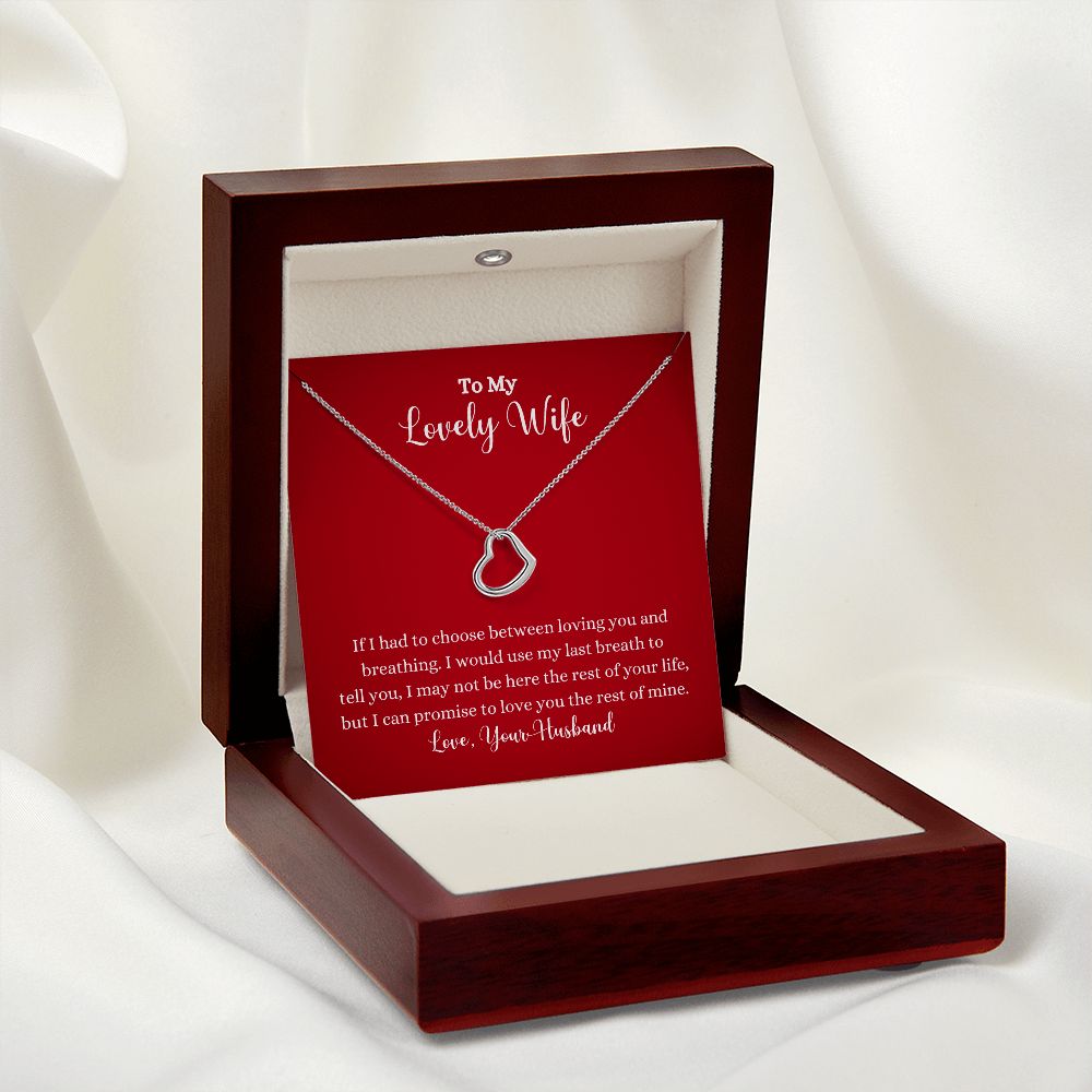 A wooden box with the Love You The Rest of Mine Delicate Heart Necklace - Gift for Wife from Husband by ShineOn Fulfillment in it.
