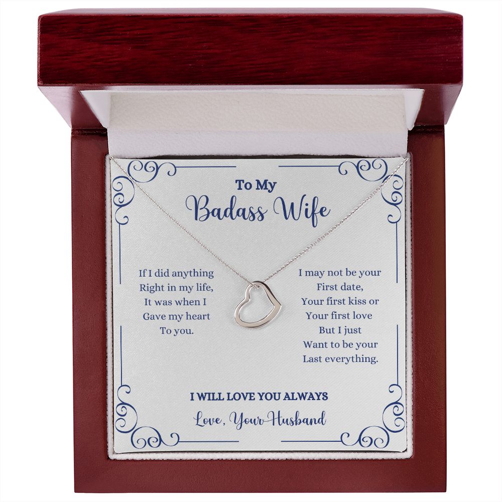 A ShineOn Fulfillment gift box with an I Will Always Be With You Delicate Heart Necklace- Gift for Wife from Husband that says to my beautiful wife.