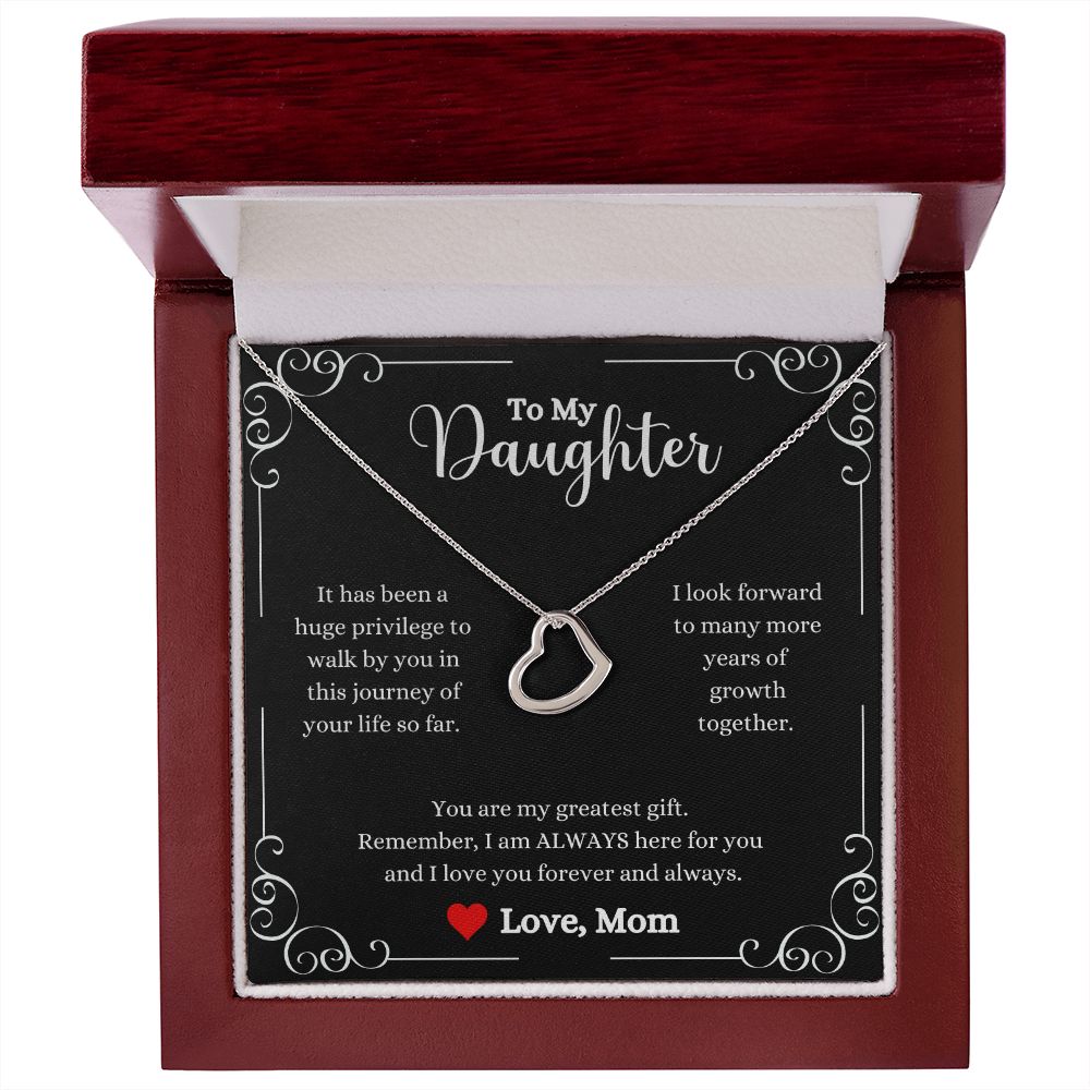 A ShineOn Fulfillment gift box with an I Love You Forever And Always Delicate Heart Necklace - Gift for Daughter from Mom.