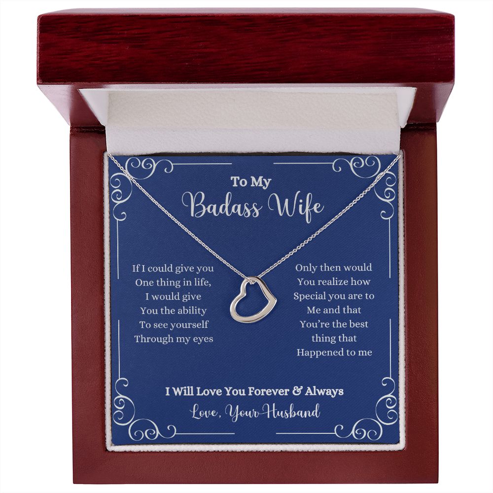 A ShineOn Fulfillment gift box with the I Will Love You Forever & Always Delicate Heart Necklace - Gift for Wife from Husband that says to my beautiful wife.