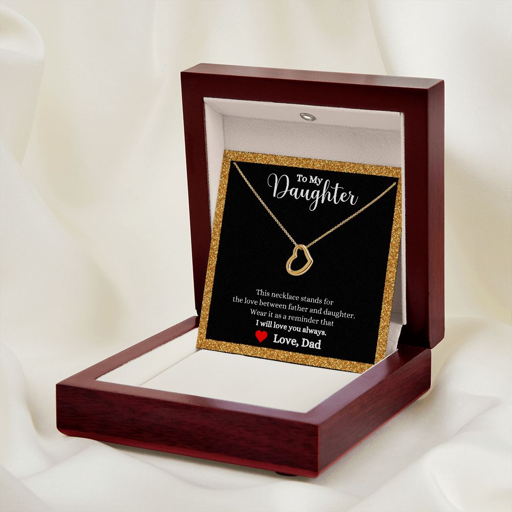A wooden box with the Love Between Father and Daughter Delicate Heart Necklace - Gift for Daughter from Dad by ShineOn Fulfillment in it.