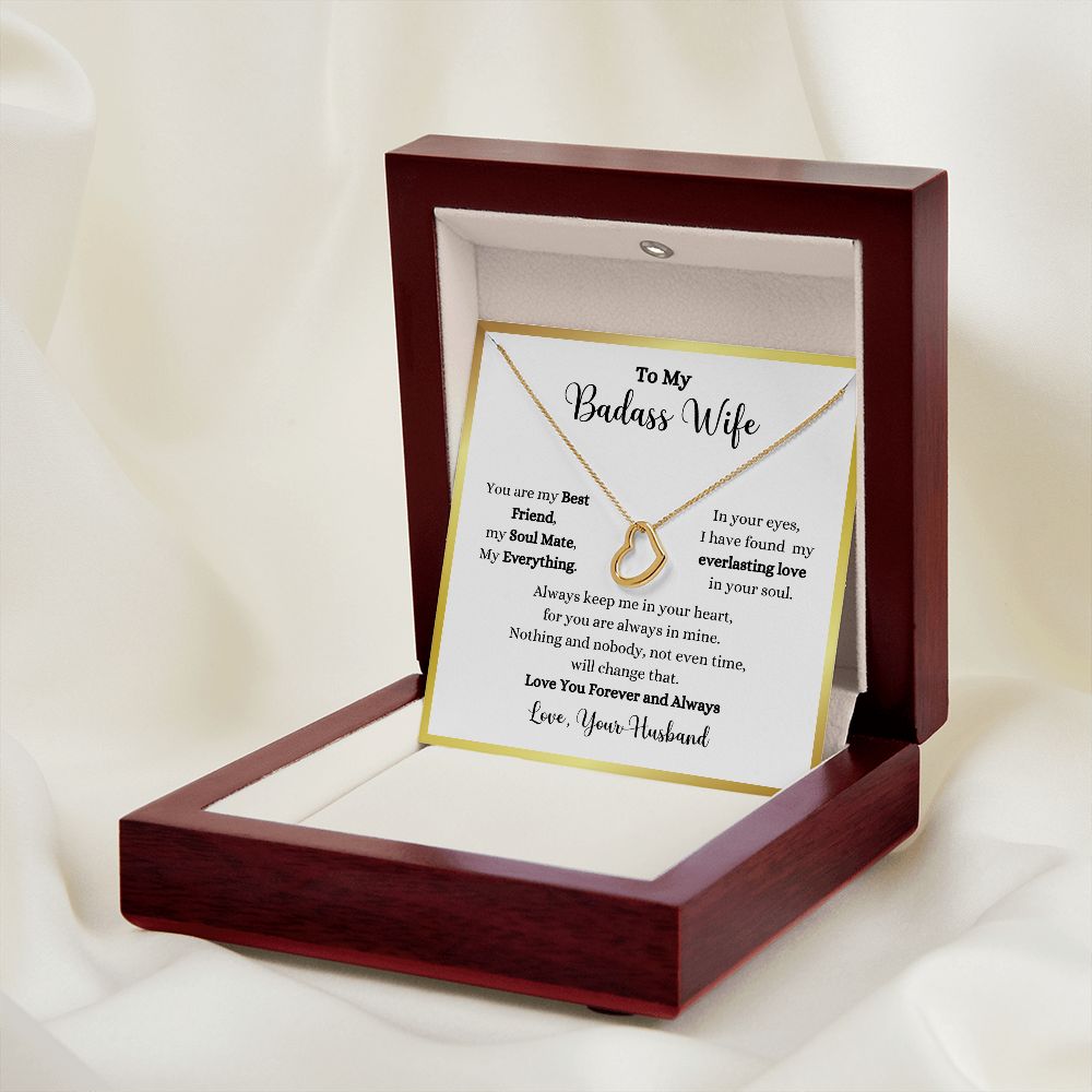 An Always Keep Me In Your Heart Delicate Heart Necklace- Gift for Wife from Husband necklace in a wooden box with a poem on it, ShineOn Fulfillment.