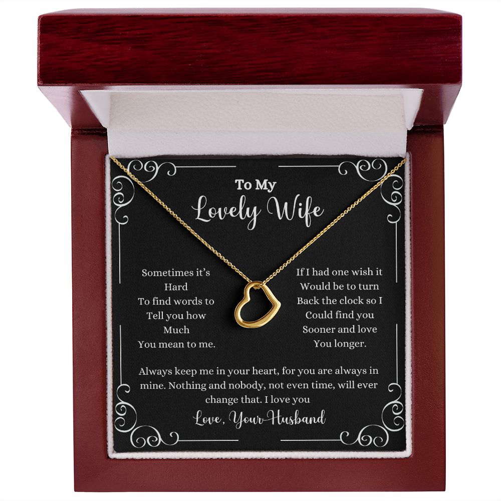 A ShineOn Fulfillment gift box with the I Love You Delicate Heart Necklace - Gift for Wife from Husband that says to my lovely wife.