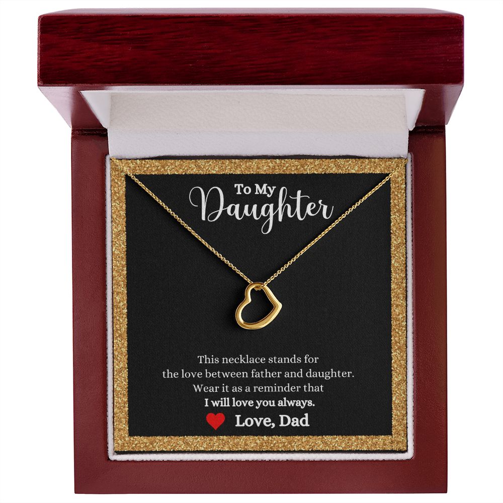 A gift box with a Love Between Father and Daughter Delicate Heart Necklace - Gift for Daughter from Dad, made by ShineOn Fulfillment that says,'i love you daughter'.