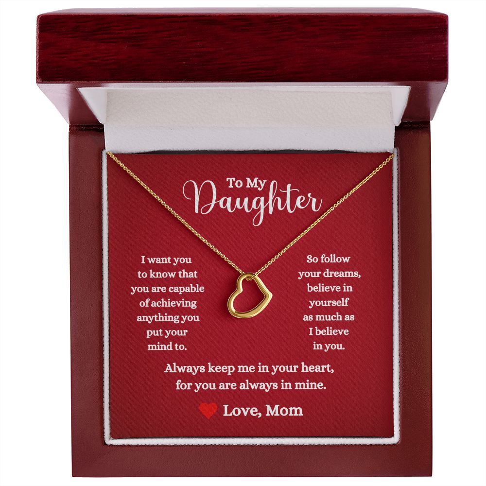 A gift box with the "You Are Capable of Achieving Anything Delicate Heart Necklace - For Daughter From Mom" by ShineOn Fulfillment.