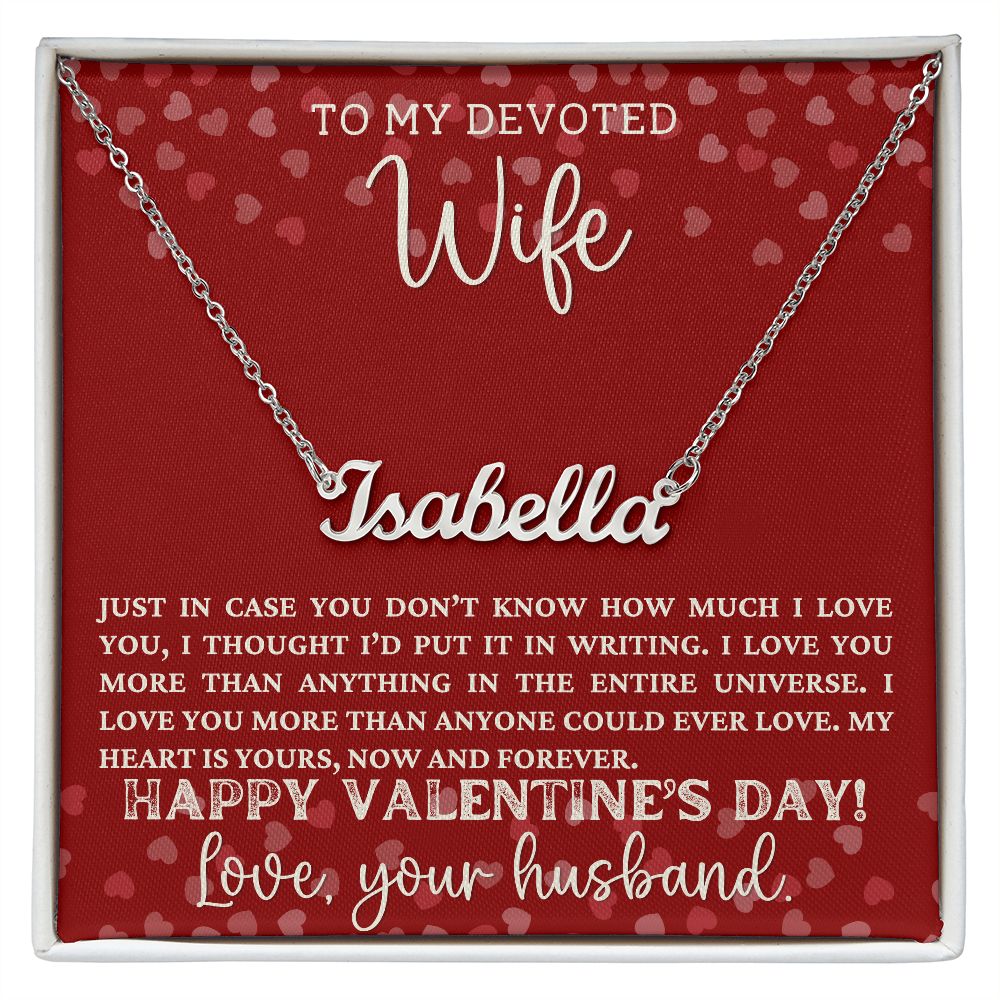 A Just In Case Personalized Name Necklace - For Wife from ShineOn Fulfillment that says to my devoted wife.