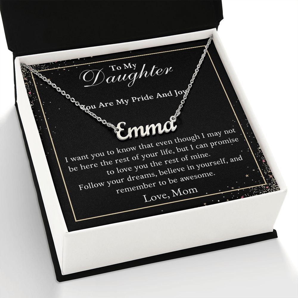 A gift box with the "You Are My Pride And Joy Custom Name Necklace - For Daughter From Mom" necklace from ShineOn Fulfillment that says i am your daughter.