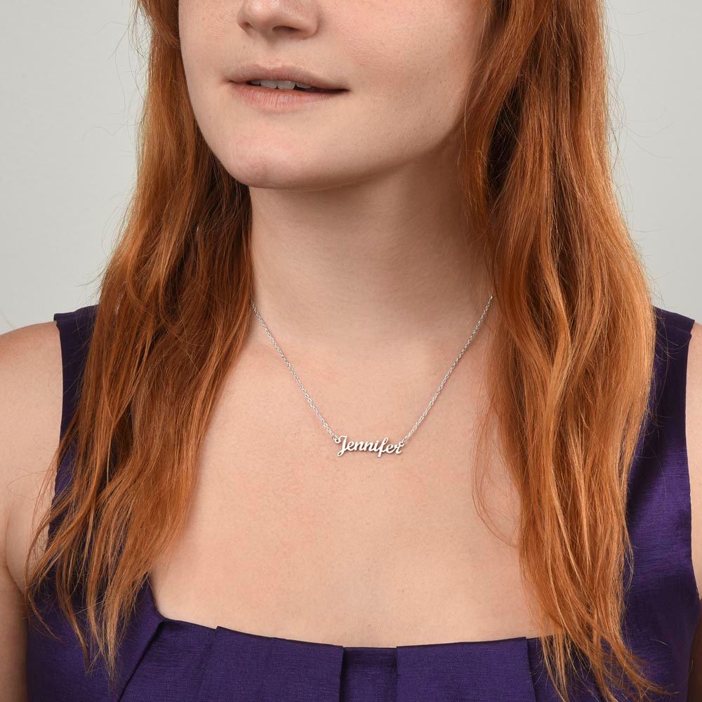 A woman with red hair wearing the You Are My Best Friend Custom Name Necklace - For Wife From Husband from ShineOn Fulfillment.