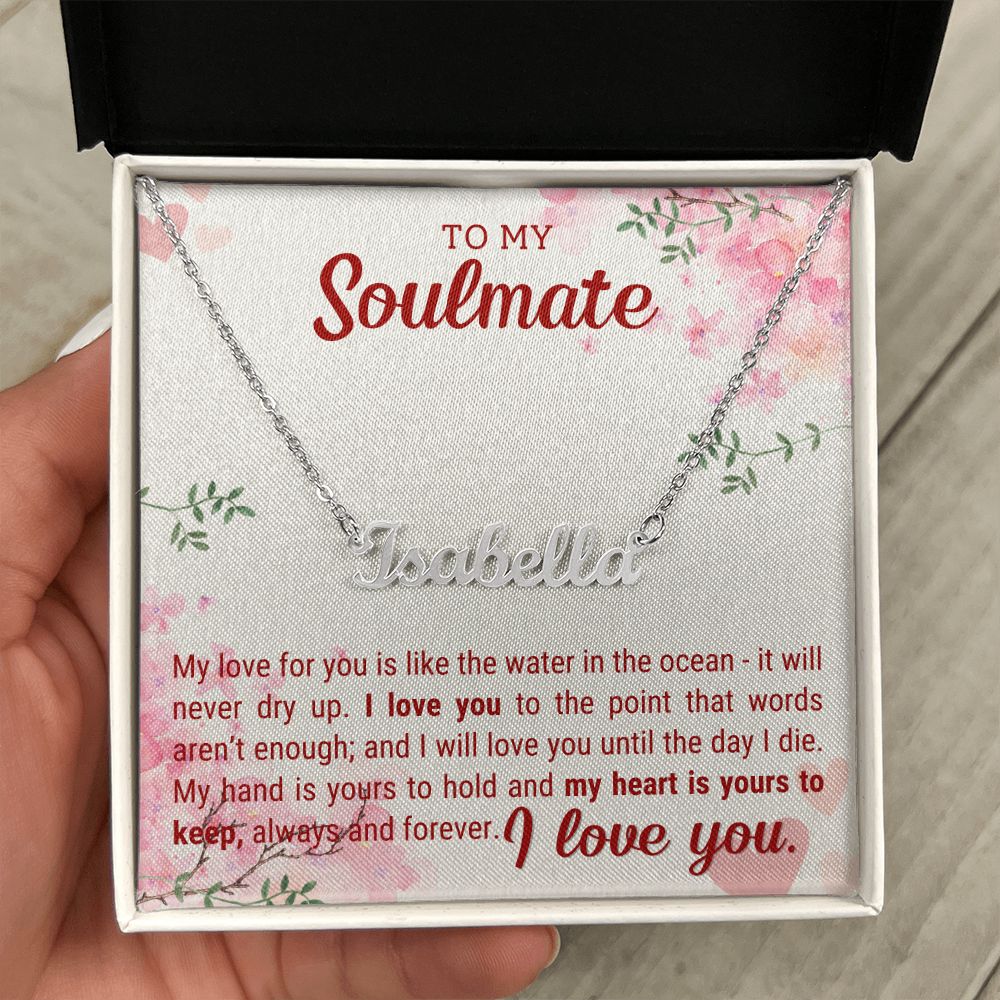 A box with a My love for you Personalized Name Necklace - For Soulmate from ShineOn Fulfillment.