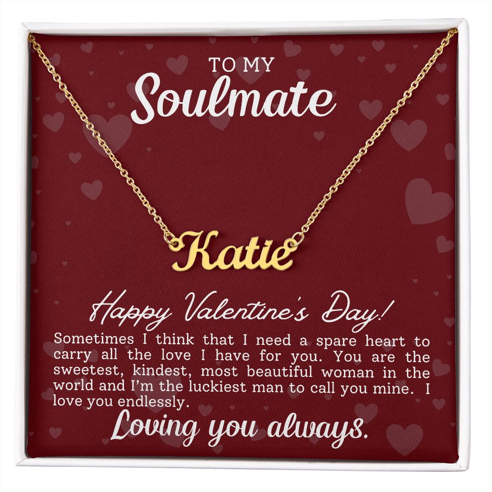 A ShineOn Fulfillment "I am luckiest Personalized Name Necklace - For Soulmate" with the words to your soulmate.