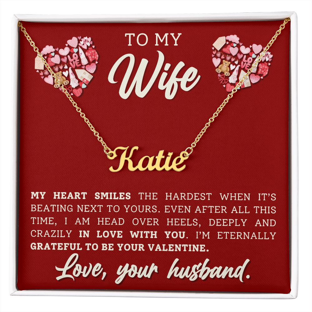 A My Heart Smiles Personalized Name Necklace - For Wife from ShineOn Fulfillment with the words to my wife.