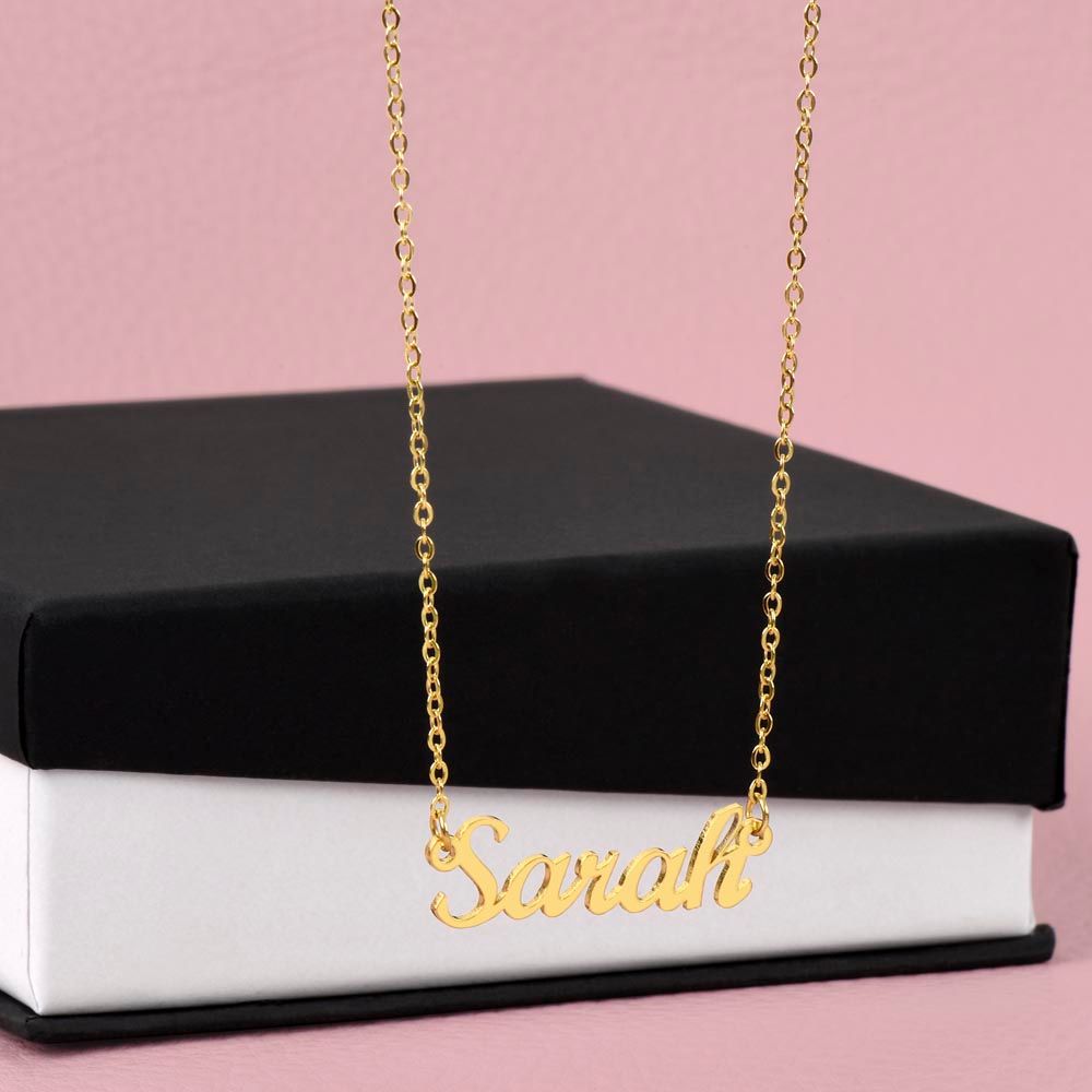 A Every Moment Spent With You Personalized Name Necklace - For Wife gold plated name necklace with the word sarah on it, by ShineOn Fulfillment.