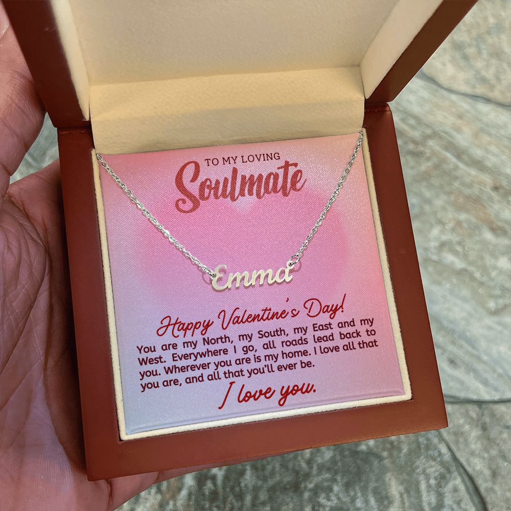 A Valentine's Day gift box with a "You are my North Personalized Name Necklace - For Soulmate" from ShineOn Fulfillment.