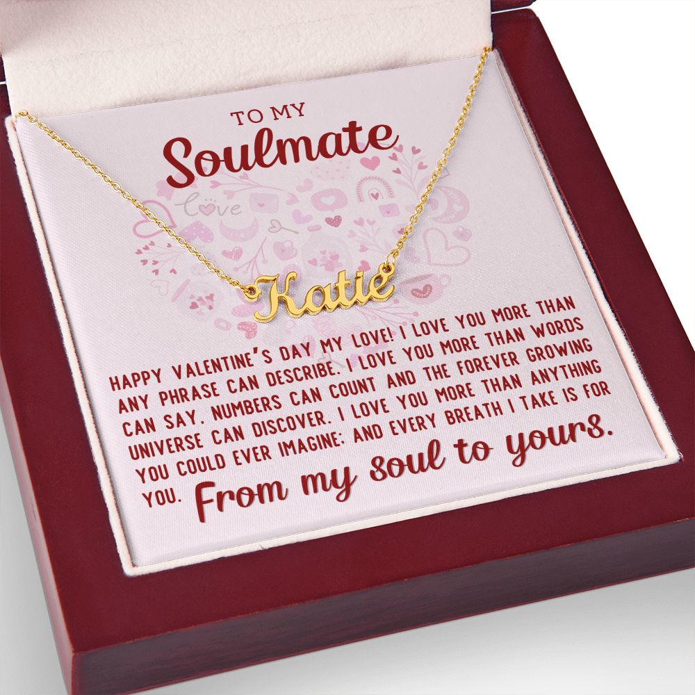 A box with the I love you more Personalized Name Necklace - For Soulmate from ShineOn Fulfillment that says to my soulmate.