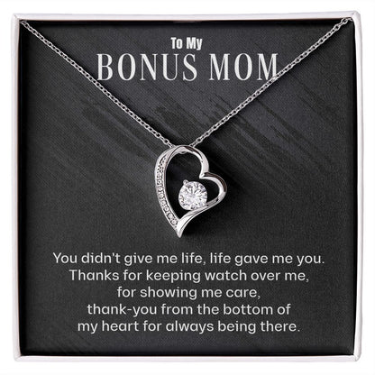 A ShineOn Fulfillment gift box with a "To My Bonus Mom - Thank You For Always Being There - Forever Love Necklace".