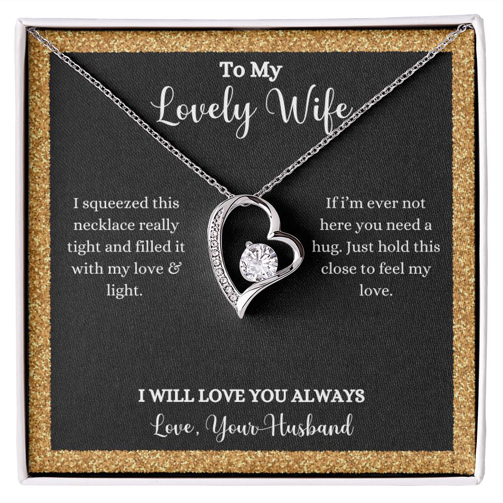 A box with the I Love You Forever Love Necklace - Gift for Wife from Husband by ShineOn Fulfillment that says to my lovely wife.